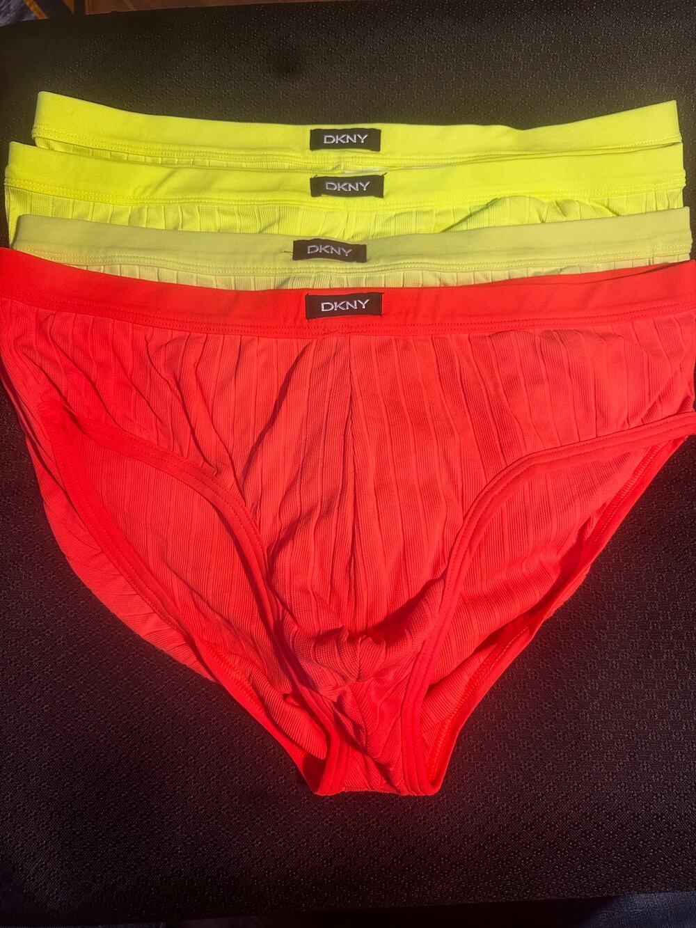 VTG (4) DKNY bikini brief underwear pouch front fluorescent 1 orange 3 yellow XL